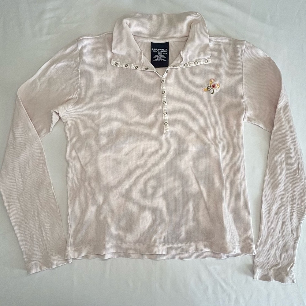 Vintage Polo Jeans Co Ralph Lauren Women’s Pink Henley Floral Size Medium Y2K